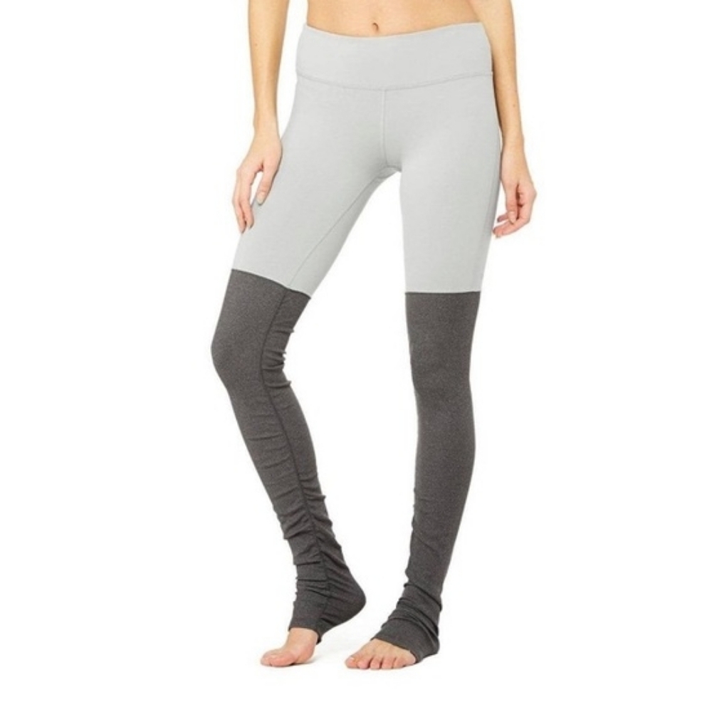 ALO Yoga Two-Tone Cream and Dark Gray Leggings